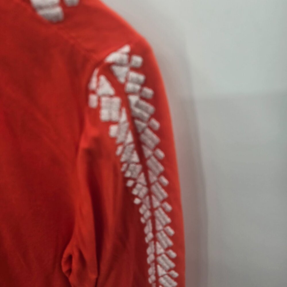 Solitare Orange Embroidered Boho V-Neck 3/4 sleeve Blouse Medium - Picture 4 of 10